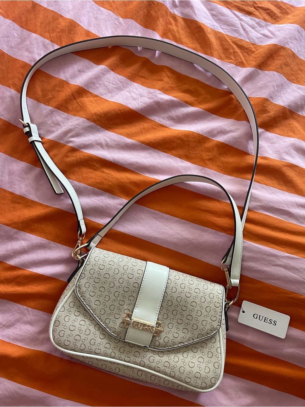 GUESS Erika Cream Logo-Print Crossbody Bag